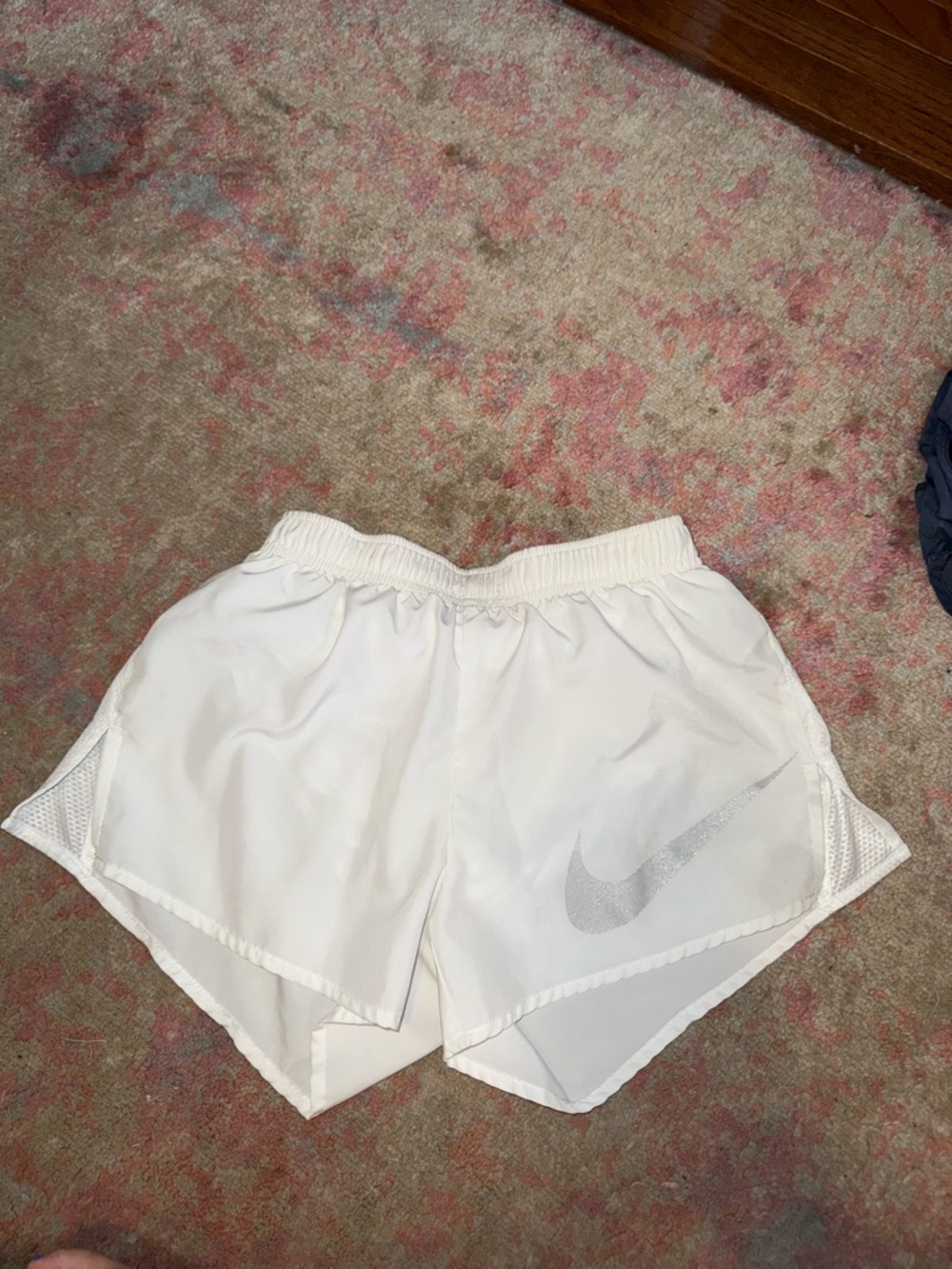Nike White Women's Athletic Running Shorts with Silver Swoosh